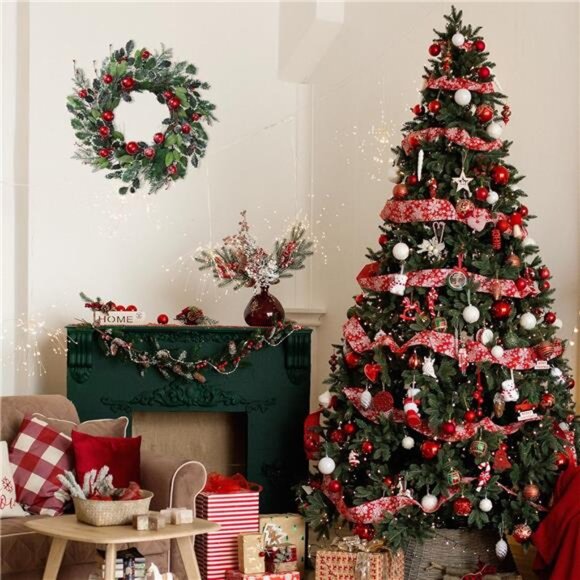 20 Inch Christmas Wreath for Front Door, Winter Wreath with Pine Needles - Picture 13 of 14